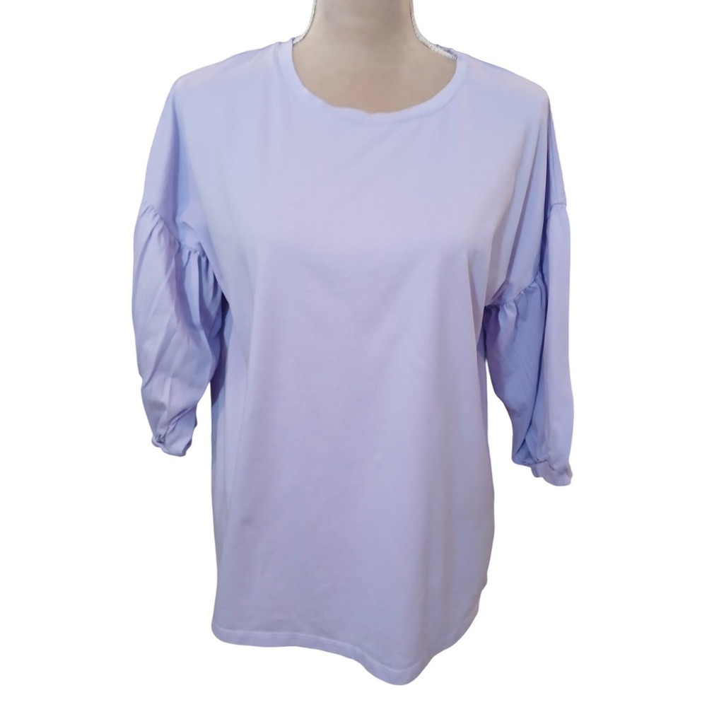 Laurie Felt Women's Lavender Puff Sleeve Crew Neck Tunic Top Size Medium